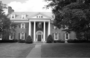 Guarded by its set of "stately" lions, Dartmouth's chapter of SAE sits behind Berry Library