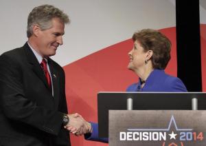 Scott Brown and Jeanne Shaheen face off in a debate.