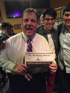 NJ Governor Chris Christie greeted a pair of Review staffers after his town hall at Salt Hill Pub.