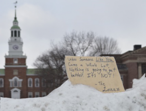 A group of students left the above message on the Green as a comment on this year's sculpture situation.