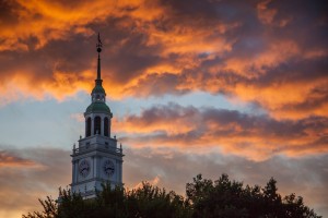 One sunset at Dartmouth, over Baker Library.
