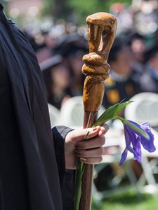 A student holds a cane at Dartmouth's Commencement.
