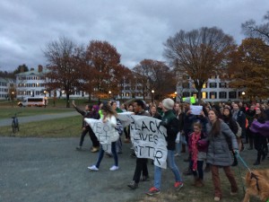 An anti-Trump protest on the Dartmouth Green.