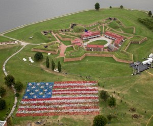 An American flag displayed at Fort McHenry.